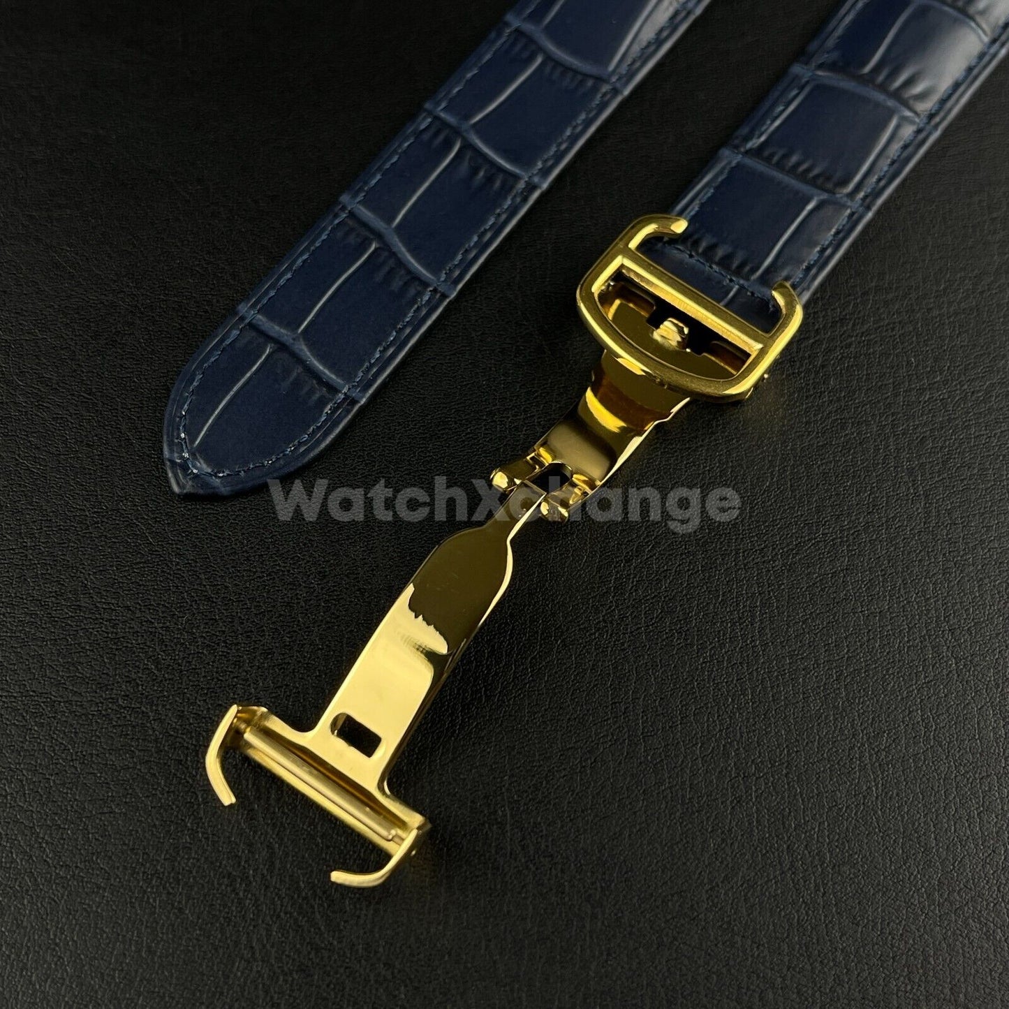 21mm Blue Genuine Leather Strap Band fit Cartier Pasha Watch Clasp Buckle