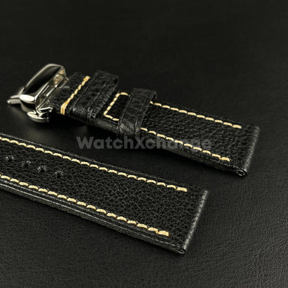 Mens Genuine Black Leather Watch Strap Band for PANERAI FOSSIL 20mm, 22mm, 24mm