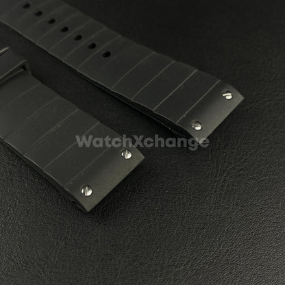 Black & Gold Silicone Rubber Watch Strap For Cartier Santos 100 Curved Ends 23mm