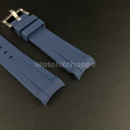 Blue 20mm Rubber Curved End Watch Strap Band Made For Rolex Submariner GMT