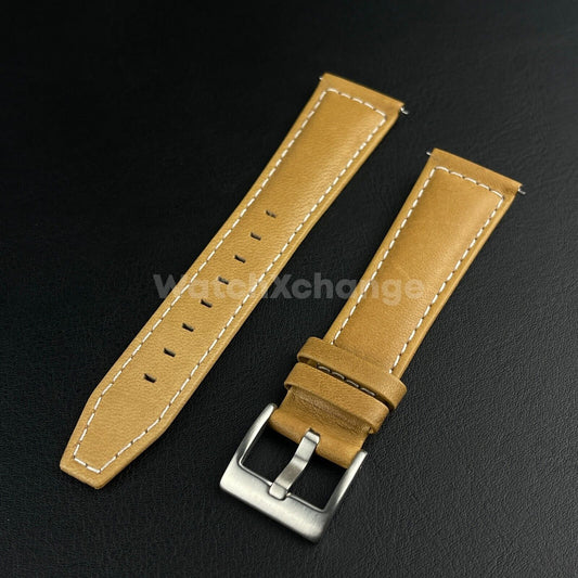 Khaki Genuine Leather Watch Wrist Band Mens Strap 21/22mm Fit Longines Pioneer