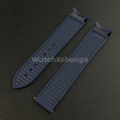 Blue Omega Seamaster 41mm 300M Silicone Rubber Curved End Strap 20mm