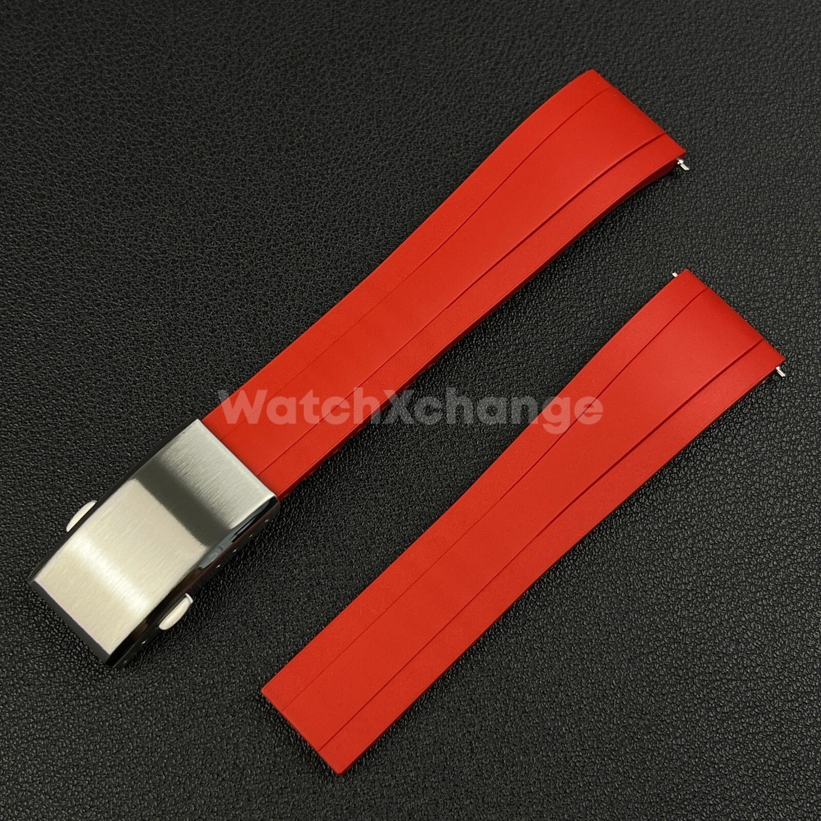 Red Rubber Watch Strap Deployment Clasp Cut To Size Quick Release 20mm 22mm