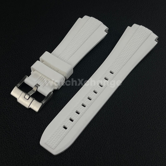 White 20mm Silicone Rubber Curved End Watch Strap Band For Omega Rolex