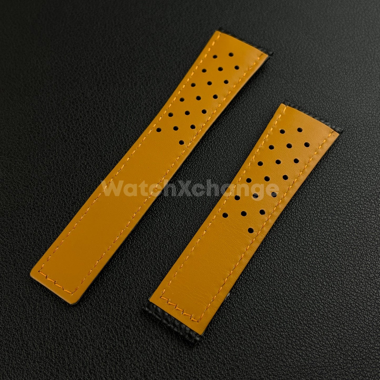 Black 22mm Perforated Leather Racing Strap for TAG Heuer Monaco Wrist Band