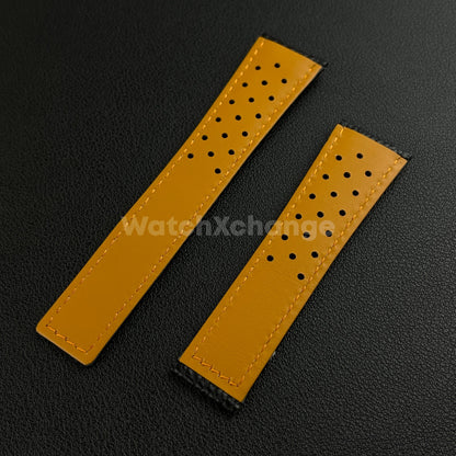 Black 22mm Perforated Leather Racing Strap for TAG Heuer Monaco Wrist Band