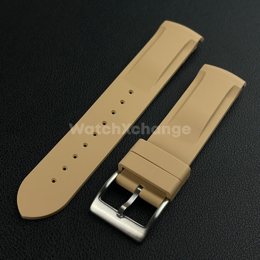 Brown 20mm Silicone Rubber Curved End Watch Strap Band For Omega Rolex
