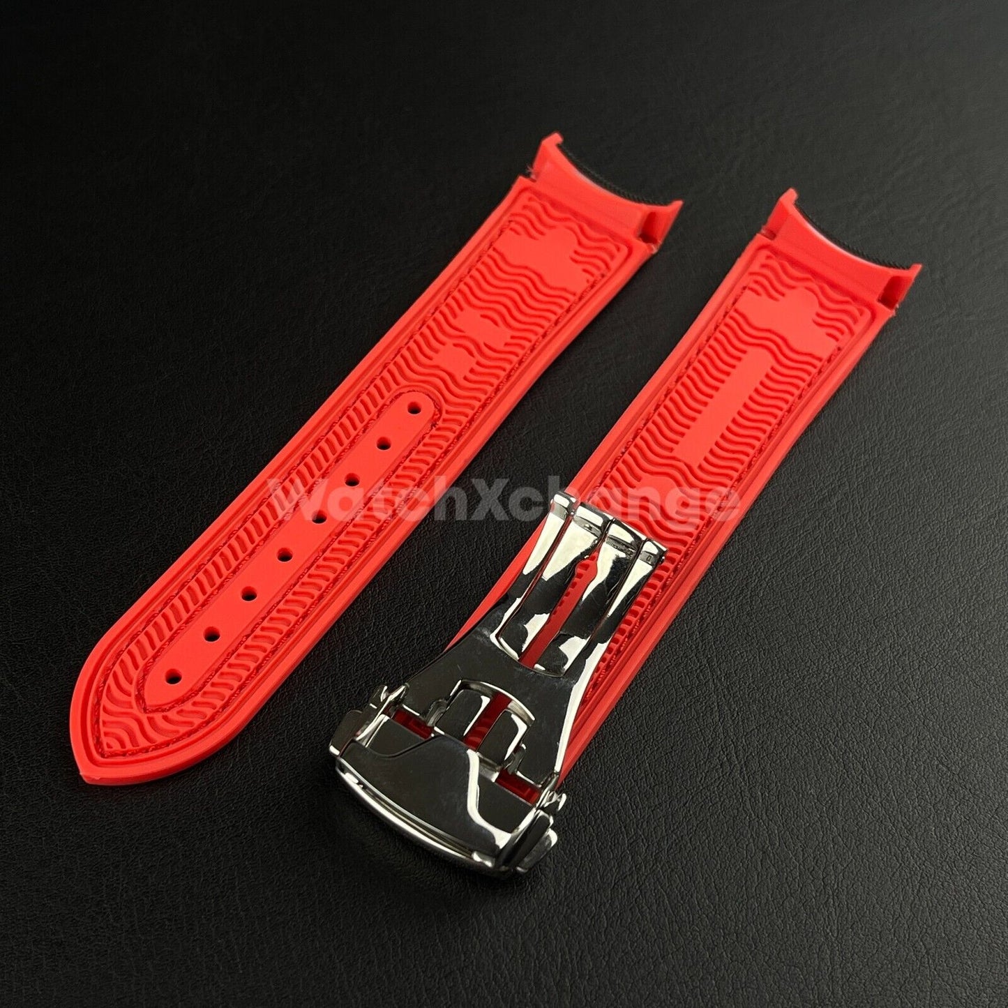 Black & Red Curved End Silicone Rubber Watch Strap For Omega Seamaster 20 22mm