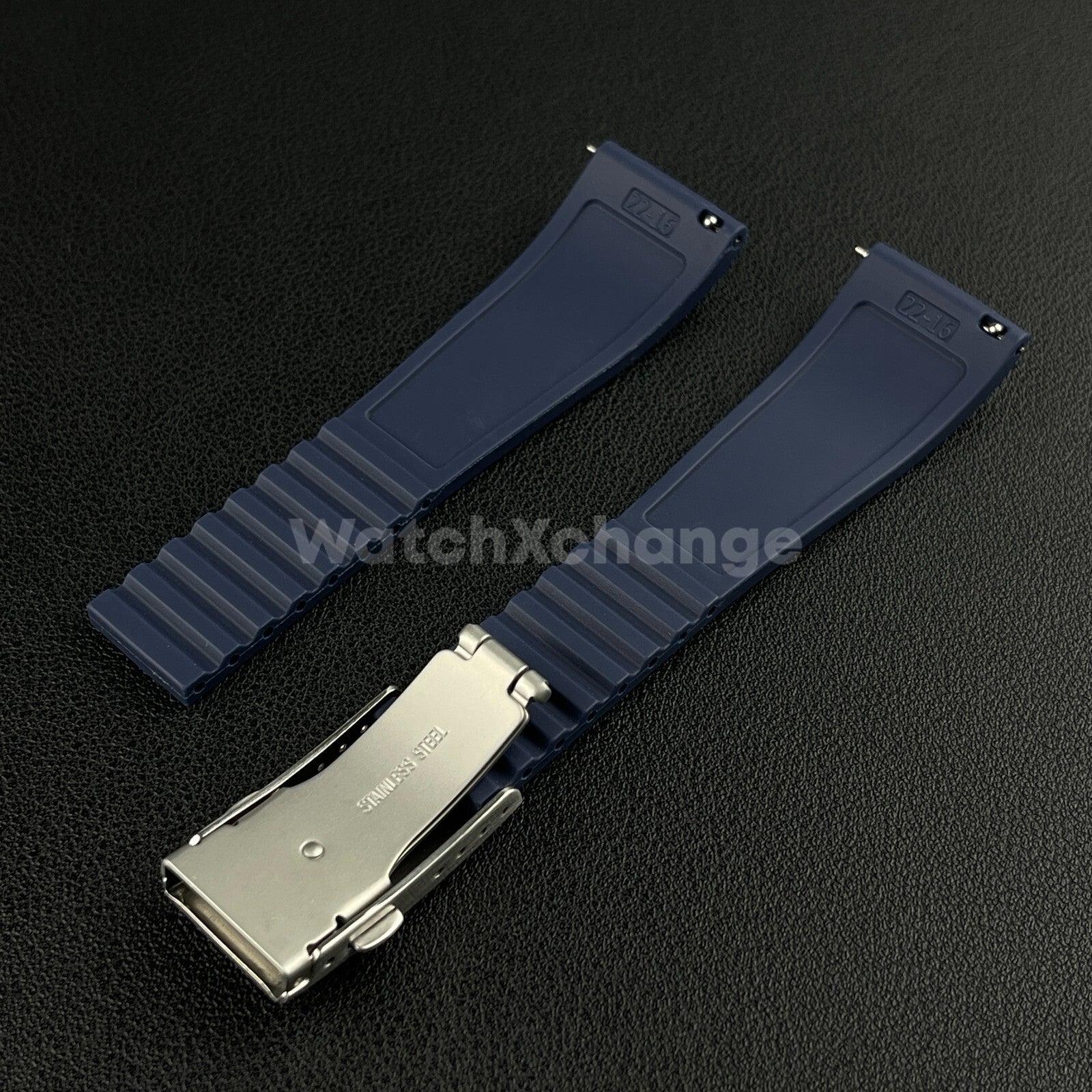 Blue Rubber Watch Strap Deployment Clasp Cut To Size Quick Release 20mm 22mm