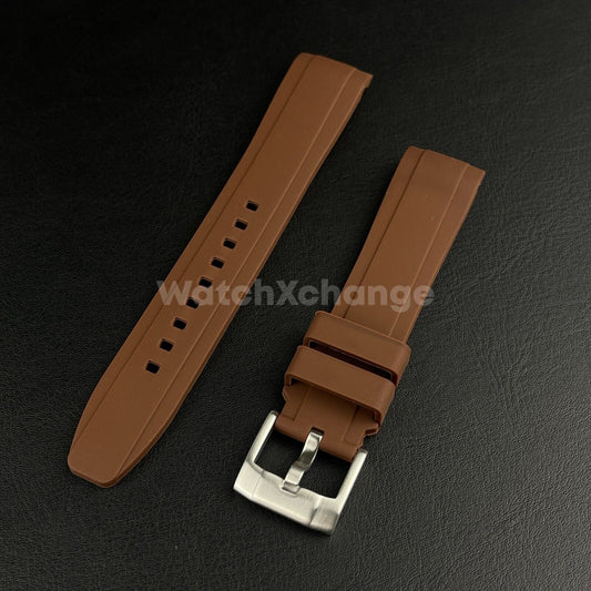 Brown 20 22mm Rubber Curved End Watch Strap Band Made For Rolex Submariner GMT