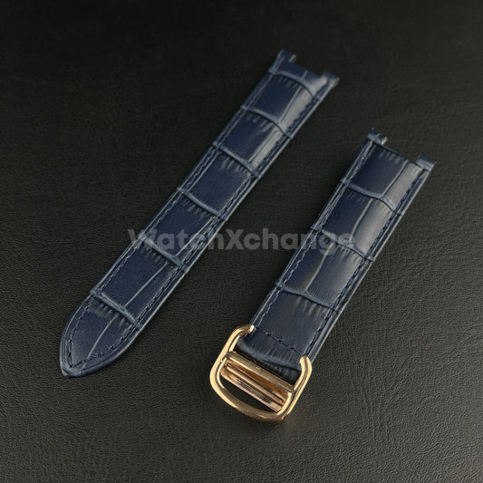 Blue Genuine Leather Strap Band fit Cartier Pasha Watch Clasp Buckle 18 - 21mm