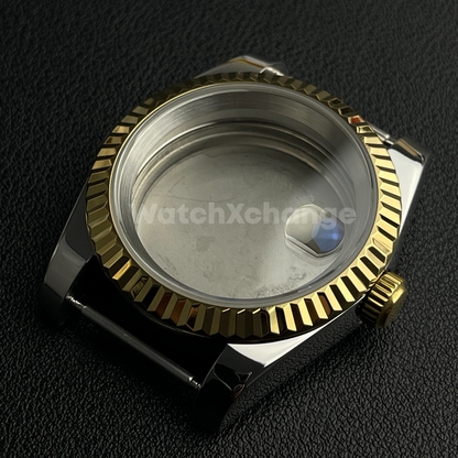39mm Silver & Gold Watch Case Fluted Modified Sapphire for NH35/NH36 Movement
