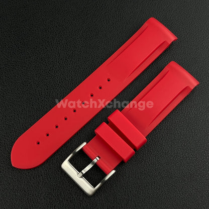 Red 20mm Silicone Rubber Curved End Watch Strap Band For Omega Rolex