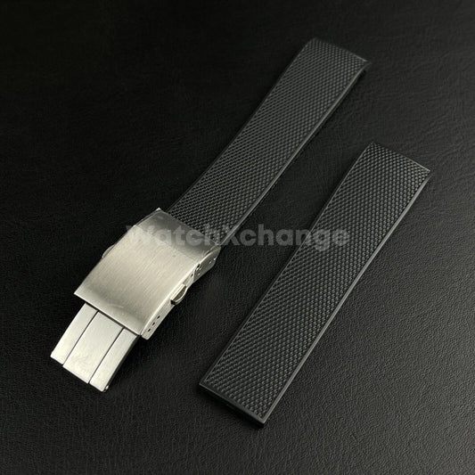 Black Rubber Watch Strap For Longines Hydroconquest Deployment Clasp 21mm