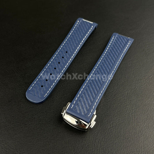 20mm For OMEGA Seamaster Aqua Terra Watch Silicone Rubber Strap Clasp Navy Blue