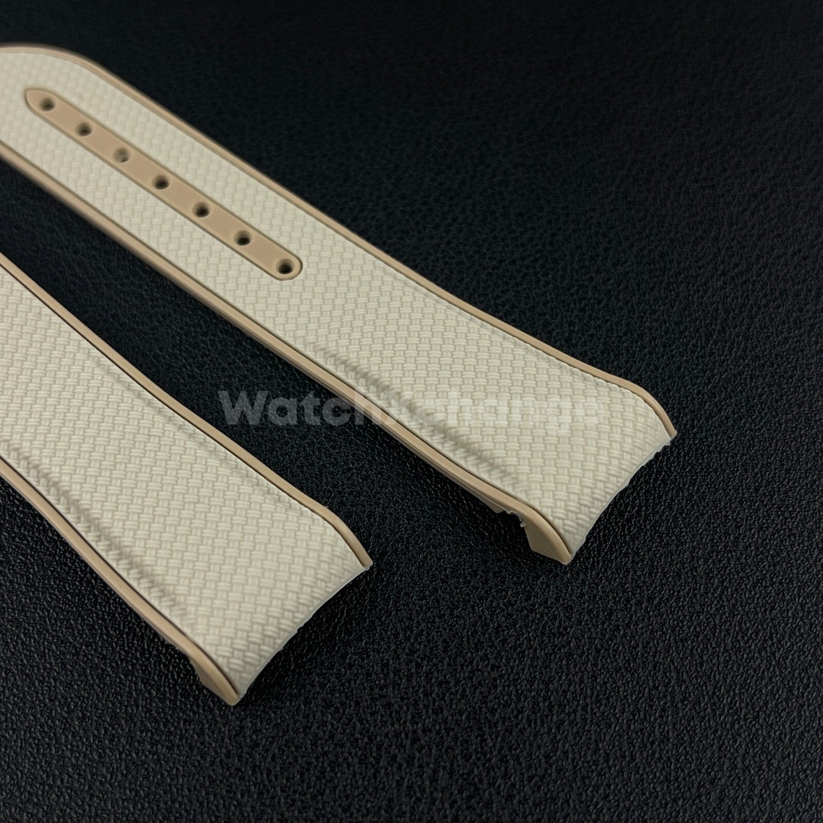 Khaki Beige Curved End Silicone Rubber Watch Strap For Omega Seamaster 20mm