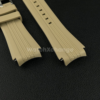 Khaki 20mm Silicone Rubber Curved End Watch Strap Band For Omega Rolex