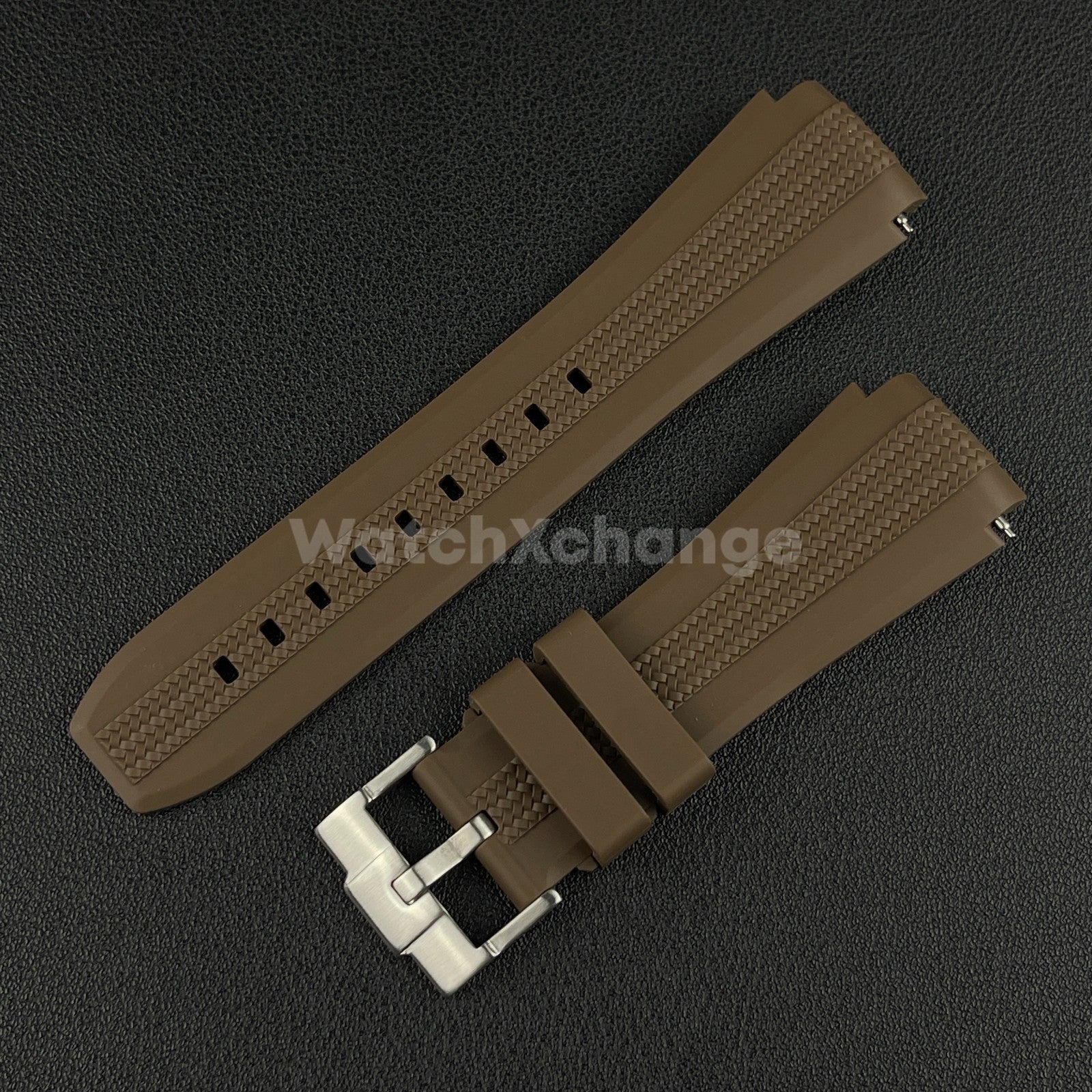 Brown 20mm Silicone Rubber Curved End Watch Strap Band For Omega Rolex