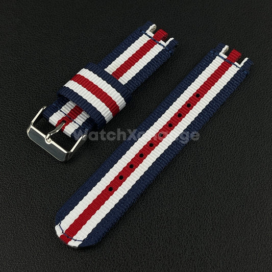 Blue Red White For Swatch Canvas Watch Band Sport Wristband 17/19/20mm