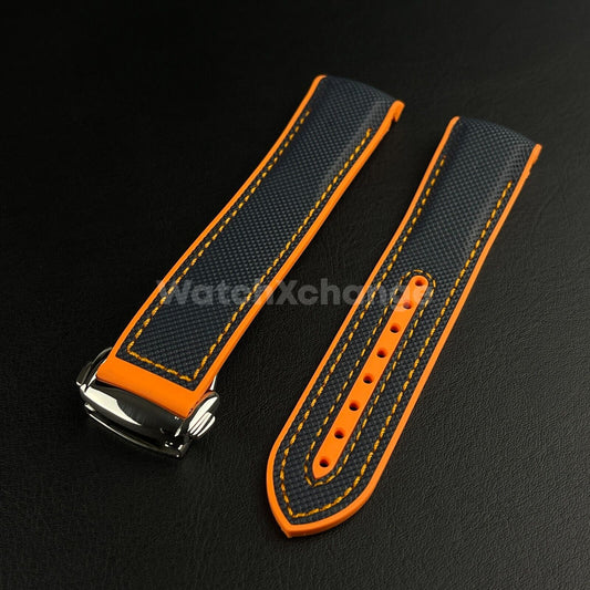 Blue Orange Curved End Silicone Rubber Watch Strap For Omega Seamaster 20mm 22mm