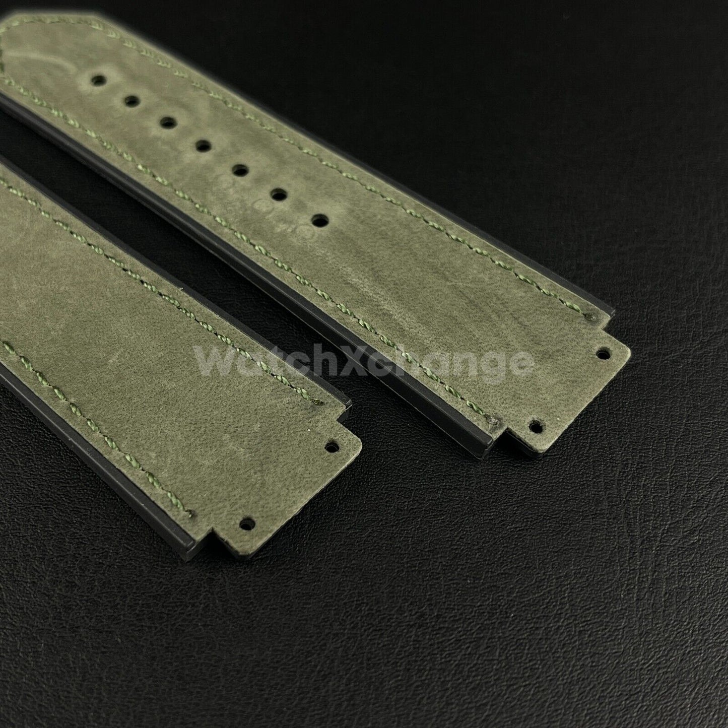 Army Green Leather Suede Watch Strap Band 26*19mm Fit HUBLOT BIG BANG