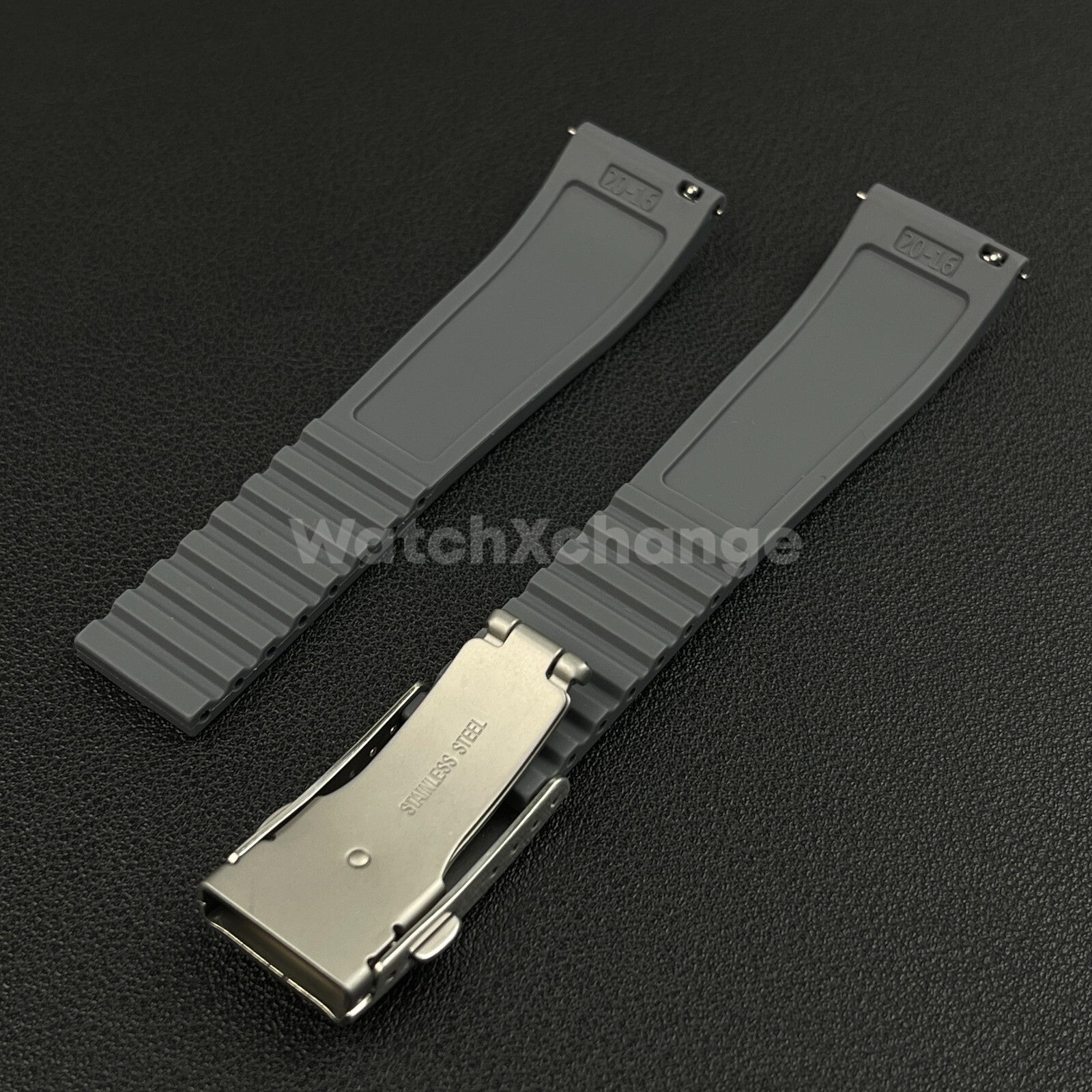 Grey Rubber Watch Strap Deployment Clasp Cut To Size Quick Release 20mm 22mm