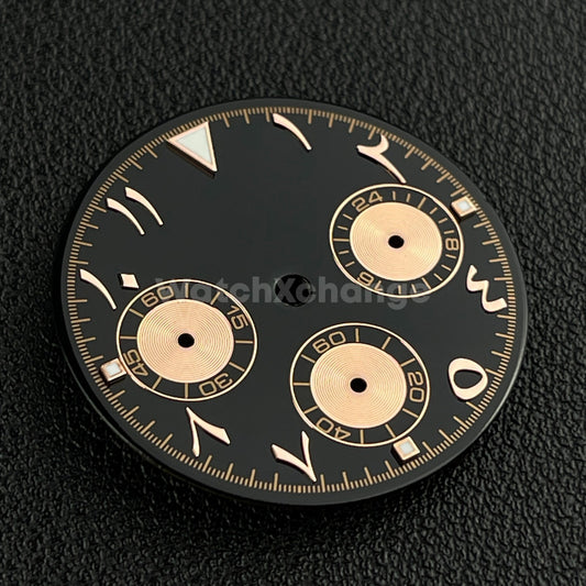 Black & Rose Gold 29mm Arabic Modified Watch Dial for VK63 Quartz Movement