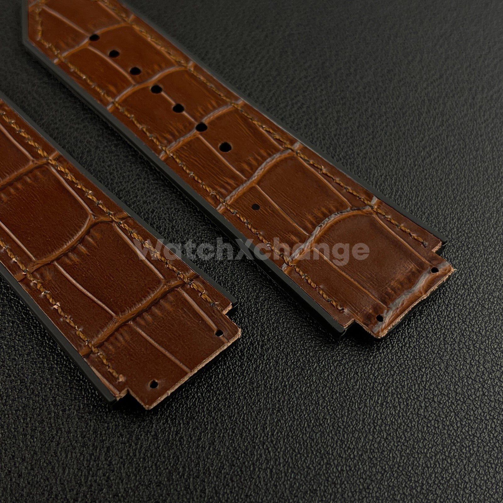 Brown Leather Watch Strap Band 26*19mm Fit HUBLOT BIG BANG