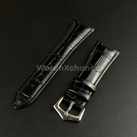 25mm Black Leather Strap Band For Patek Philippe Nautilus Wrist Watch Clasp