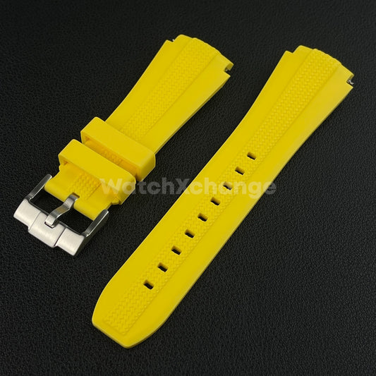 Yellow 20mm Silicone Rubber Curved End Watch Strap Band For Omega Rolex
