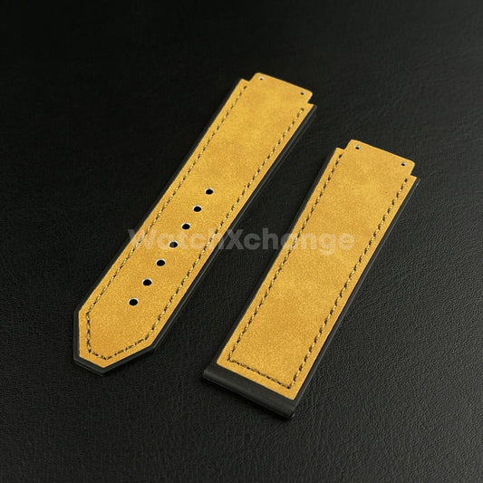 Light Brown Tan Leather Suede Watch Strap Band 26*19mm Fit HUBLOT BIG BANG