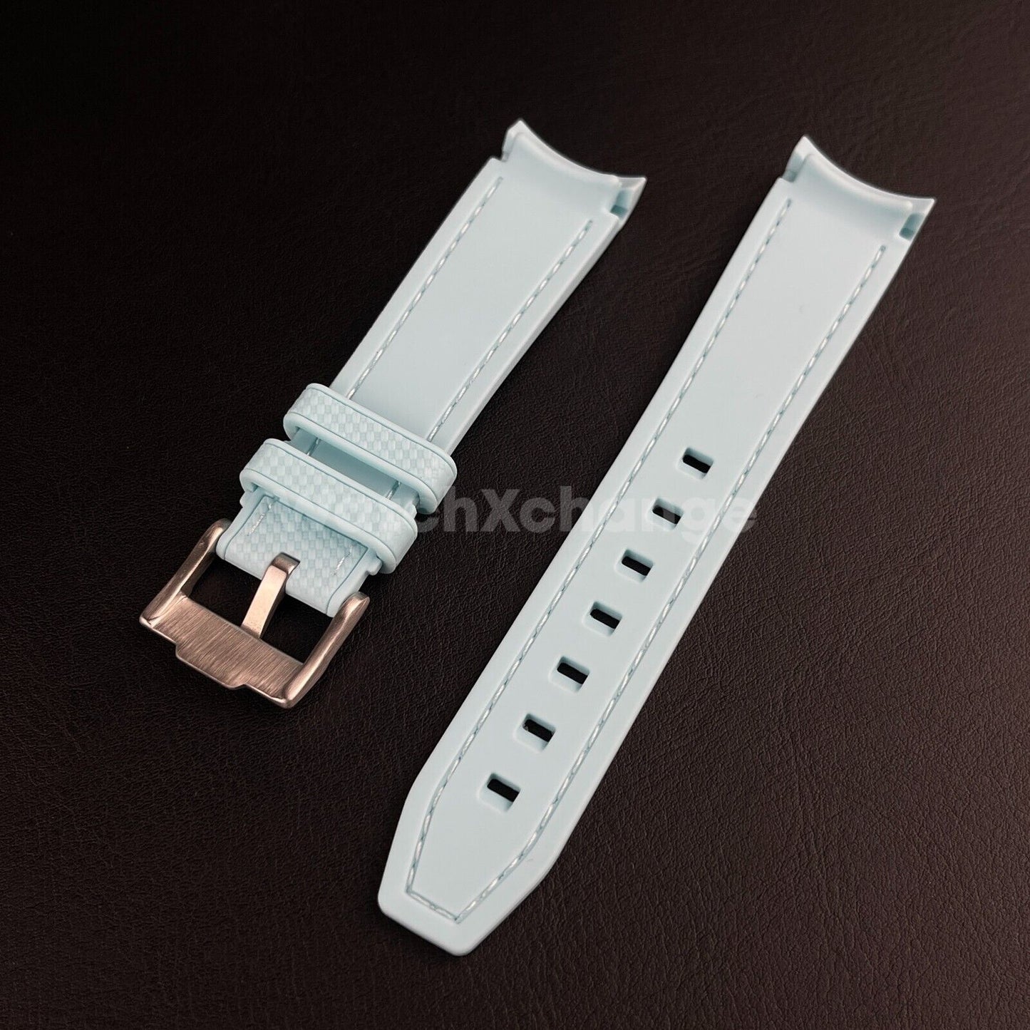 Lake Blue 20mm Silicone Rubber Curved End Watch Strap Band For Omega Rolex