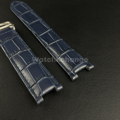 20mm Blue Genuine Leather Strap Band fit Cartier Pasha Watch Clasp Buckle