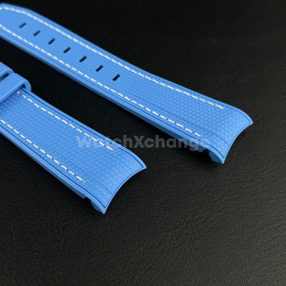 Blue 20mm Silicone Rubber Curved End Watch Strap Band For Omega Rolex