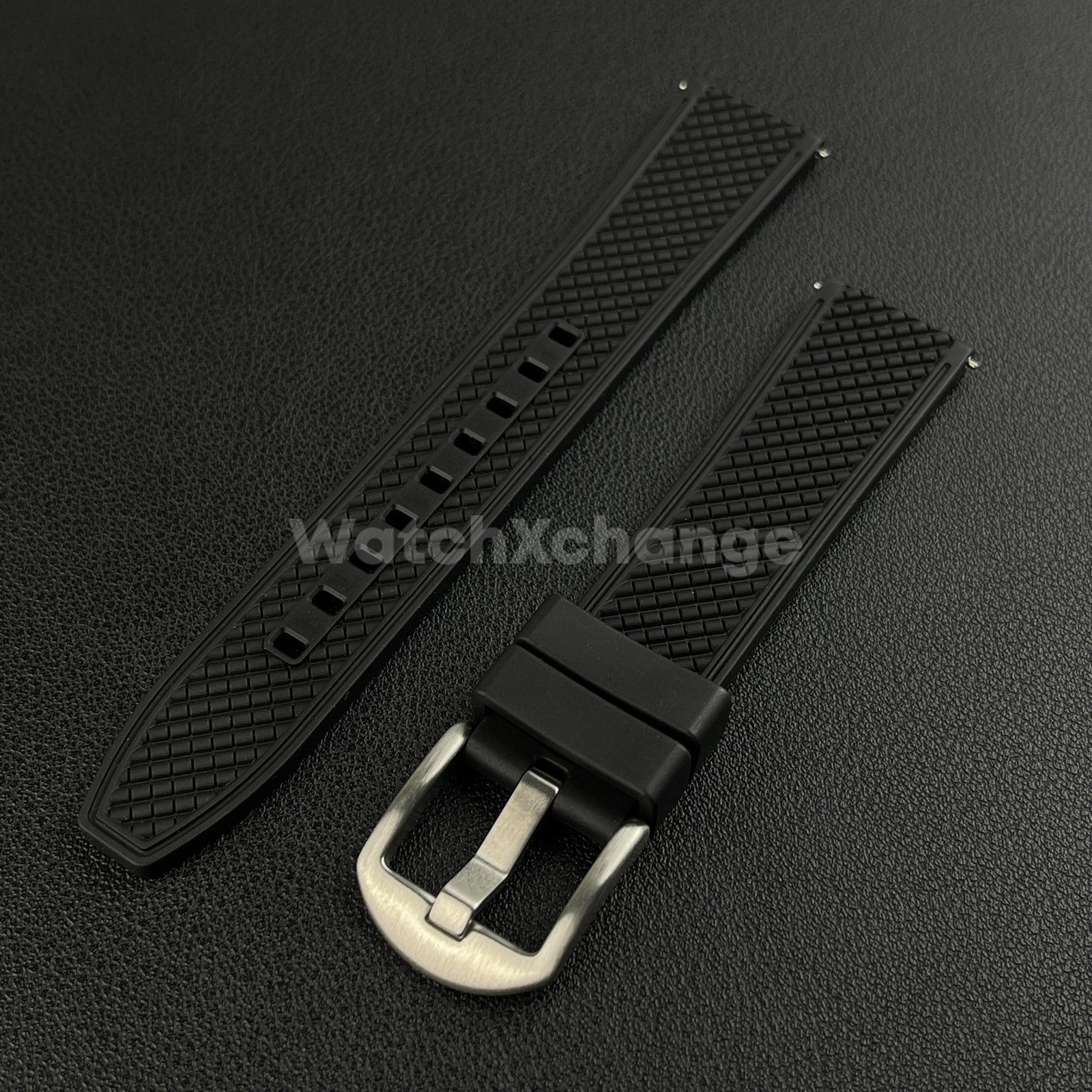 Black Premium Waffle FKM Rubber Watch Strap Band 20mm 22mm Quick Release