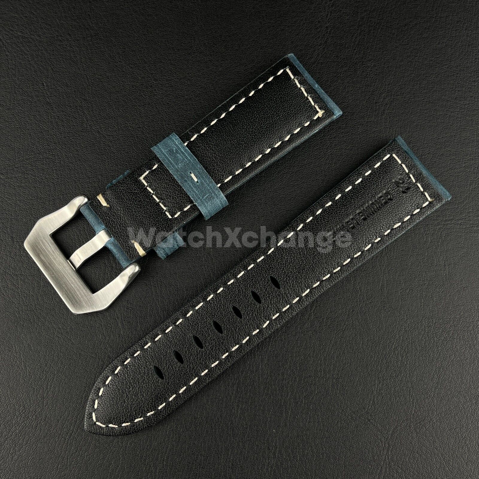 FOR Panerai PAM Watches Thick Blue Genuine Leather Watch Strap 24mm Watch Lug