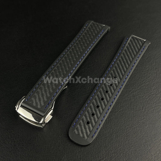 Black & Blue Silicone Rubber Watch Strap For Omega Seamaster Aqua Terra 19/20mm