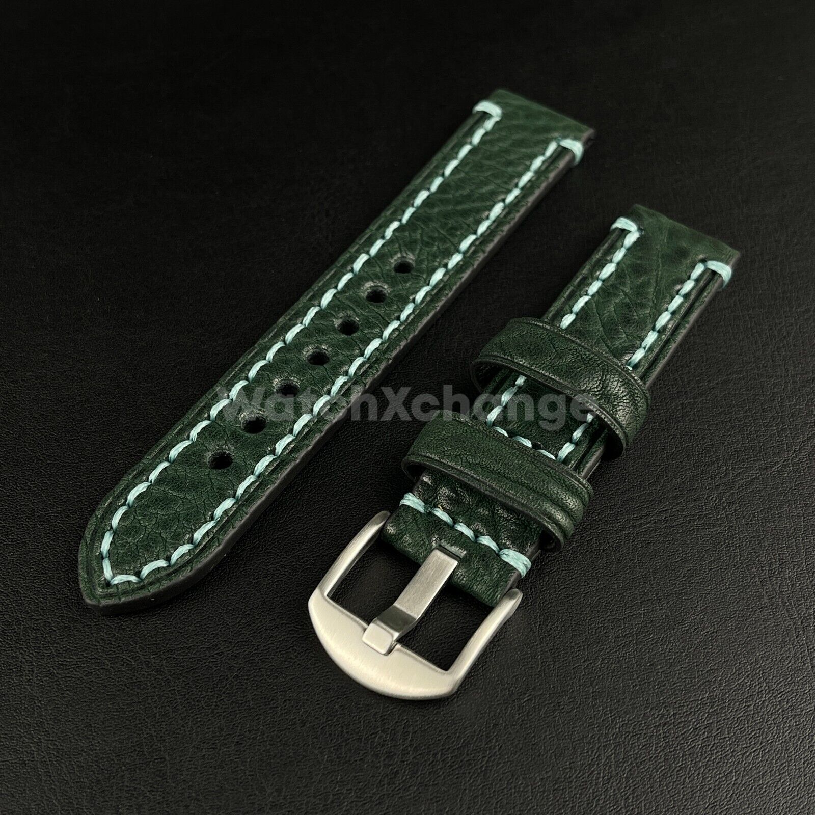 Mens Genuine Dark Green Leather Watch Strap Band for PANERAI FOSSIL 20, 22 24mm