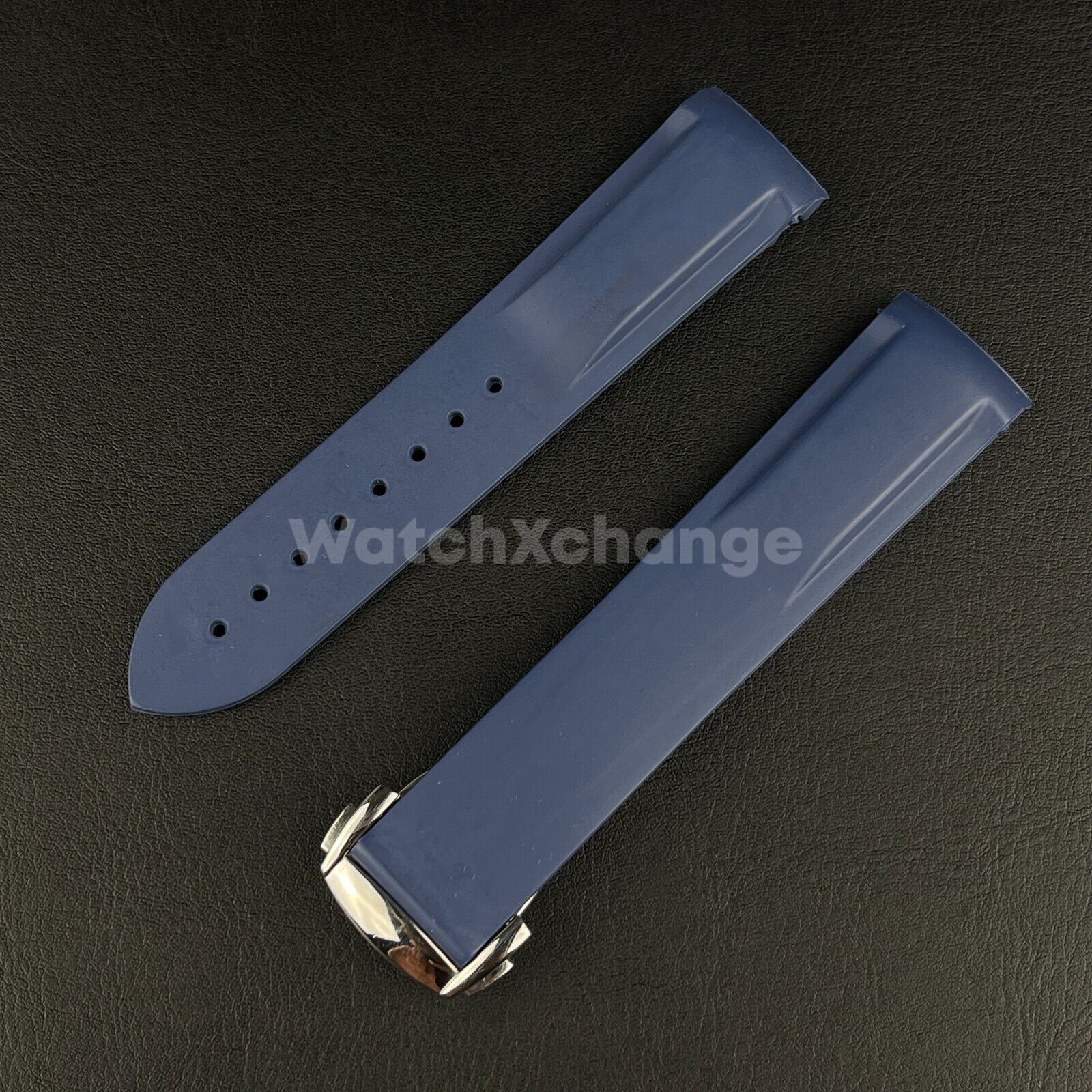 20mm 22mm Curved End Dark Blue Silicone Rubber Watch Strap For Omega seamaster