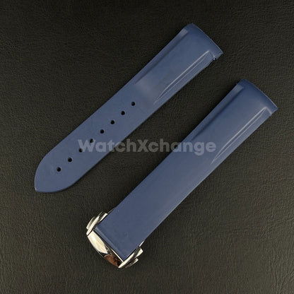 20mm 22mm Curved End Dark Blue Silicone Rubber Watch Strap For Omega seamaster