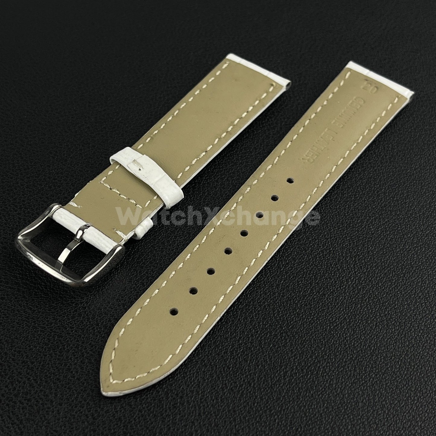 Defective White Genuine Leather Universal Watch Strap Band Alligator Grain 20mm