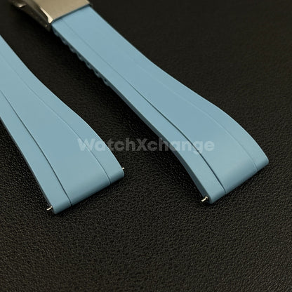 Blue Rubber Watch Strap Deployment Clasp Cut To Size Quick Release 20mm 22mm