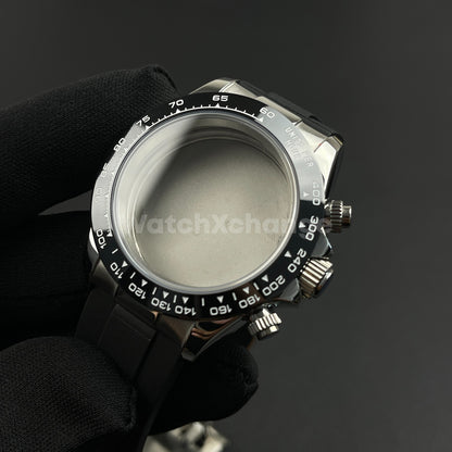 40mm Silver Stainless Steel Sapphire Glass Watch Case for VK63 Quartz Movement