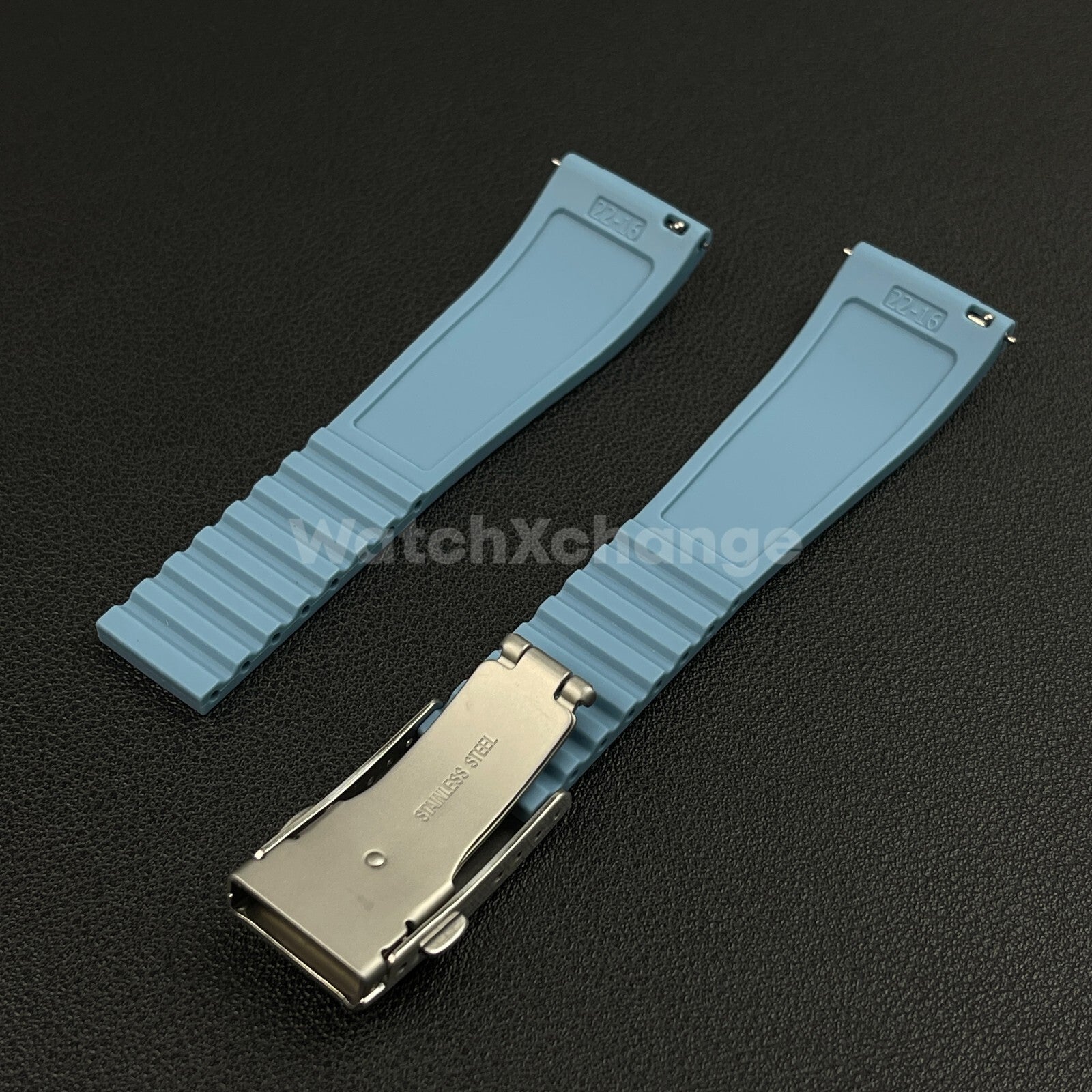 Blue Rubber Watch Strap Deployment Clasp Cut To Size Quick Release 20mm 22mm