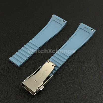 Blue Rubber Watch Strap Deployment Clasp Cut To Size Quick Release 20mm 22mm