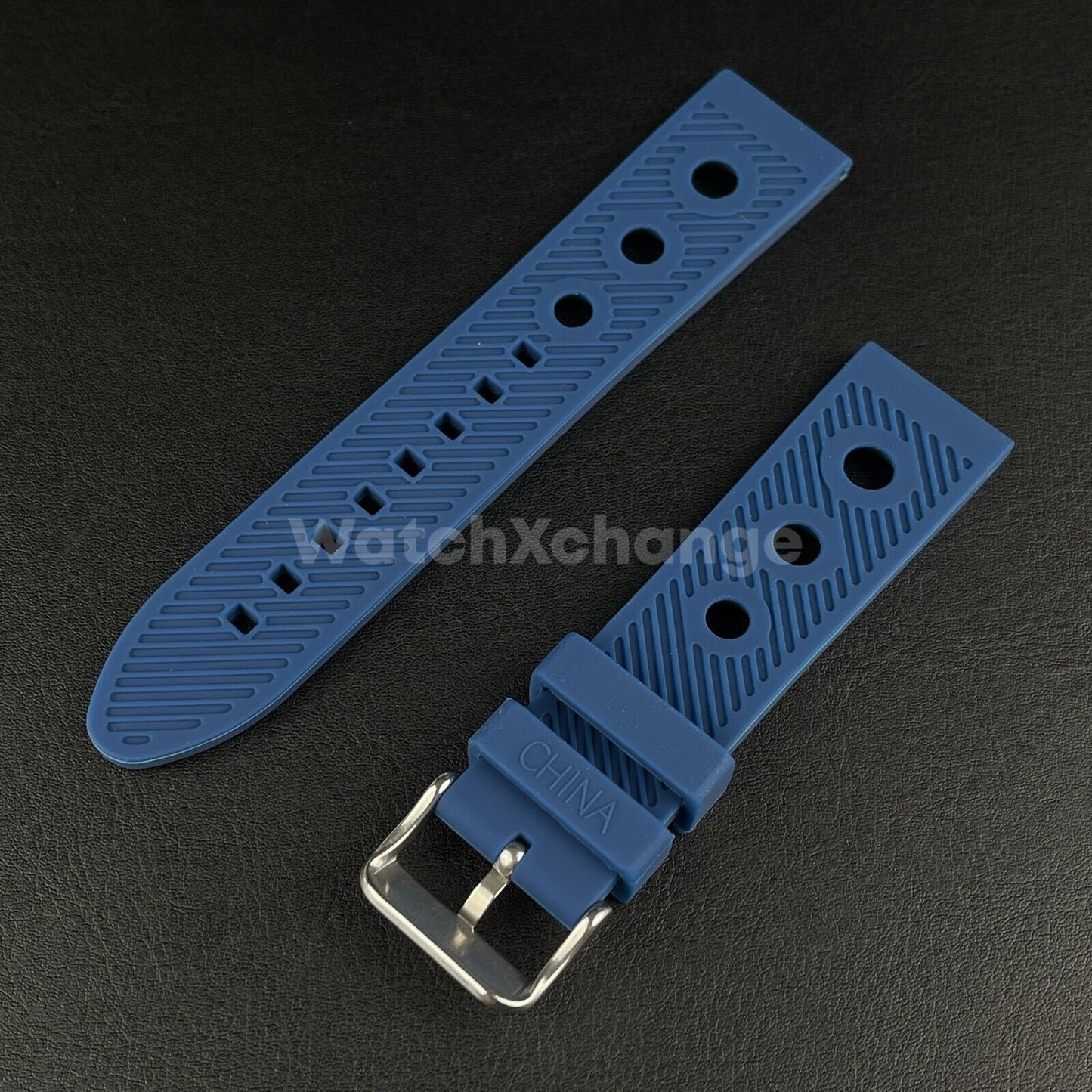 Blue 22mm Rubber Silicone Sports Divers Watch Strap Band Silver Buckle