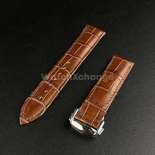 For Omega Brown Genuine Leather Watch Strap With Silver Clasp Buckle 20mm 22mm