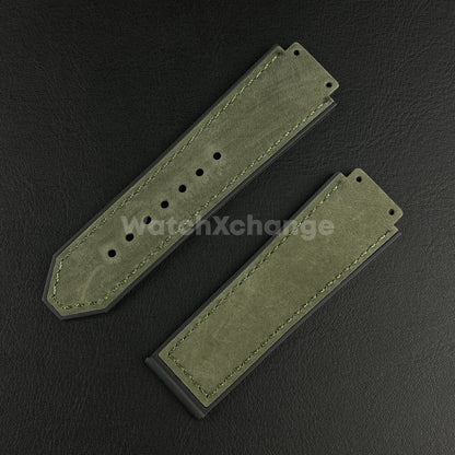 Army Green Leather Suede Watch Strap Band 26*19mm Fit HUBLOT BIG BANG