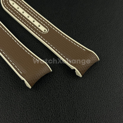 Brown & Beige Curved End Silicone Rubber Watch Strap For Omega Seamaster 20mm