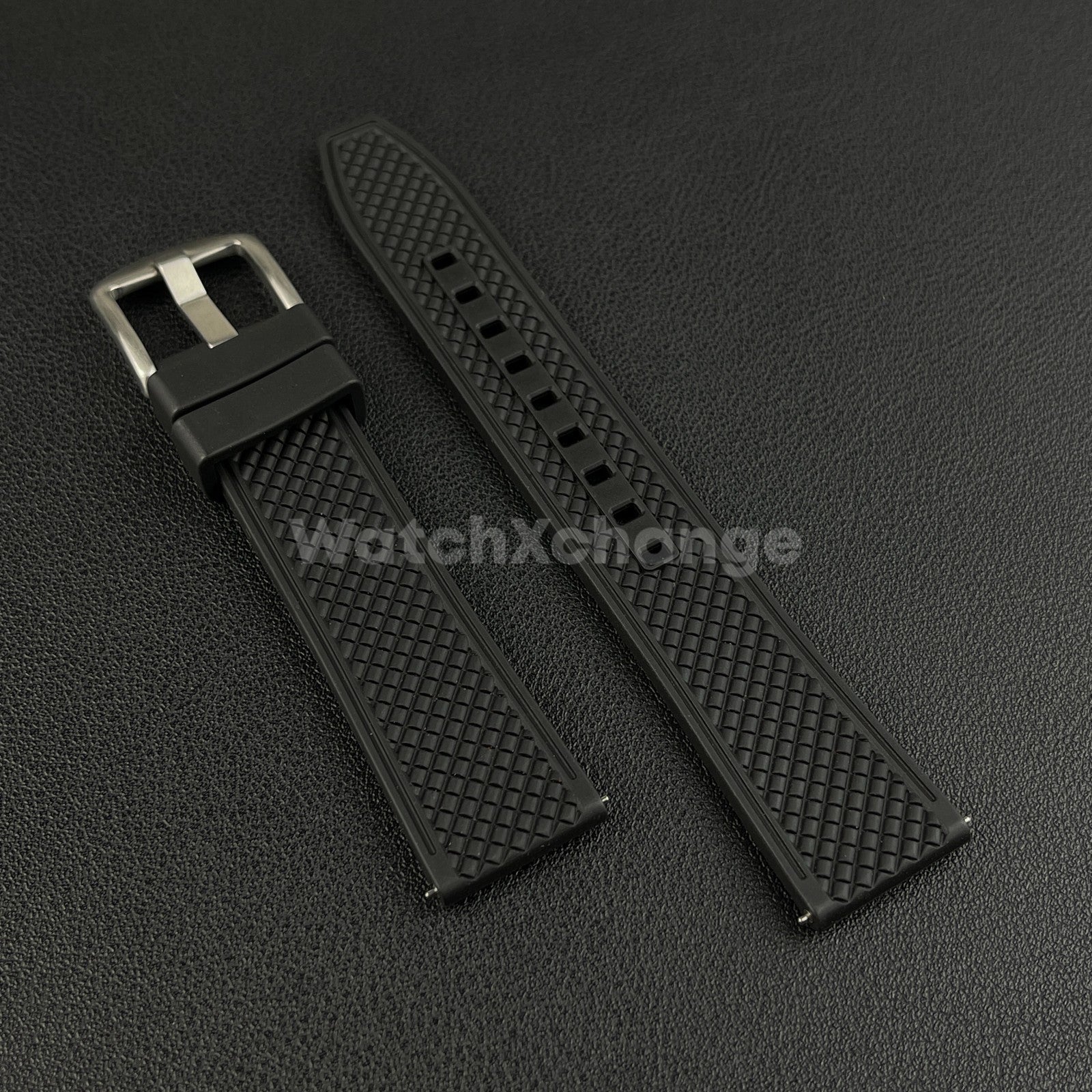 Black Premium Waffle FKM Rubber Watch Strap Band 20mm 22mm Quick Release